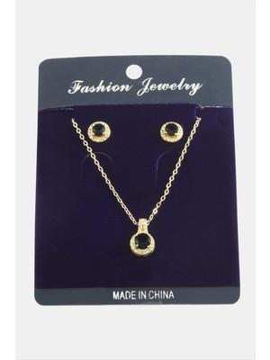 Zero Ozlstor Yuvarlak Zirkon Taşlı Set Kolye-Yeşil