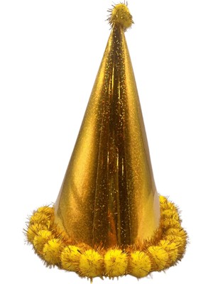 Dodomar 40 cm Baş Çevresi – 25 cm Hologramlı Altın Ponponlu Happy Birthday Doğum Günü Şapkası