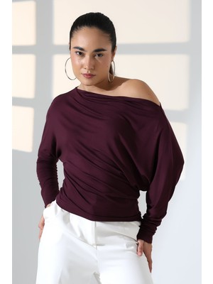 Modaplaza Kadın Omuz Düşümlü Asimetrik Uzun Kol Bluz