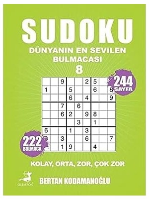 Olimpos Yayınları Sudoku - Dünyanın En Sevilen Bulmacası 8: Kolay Orta Zor Çok Zor + Sudoku 1: Dünyanın En Sevilen Bulmacası + 1 Kitap
