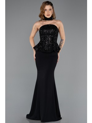 Abiyefon Taşlı Straplez Peplum Kesim Uzun Balık Abiye ABU5457
