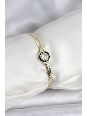 Senson Pirinç Gold Renk Zirkon Taşlı Kadın Bileklik - Lisinya