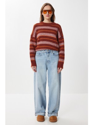 Happiness İstanbul Kıvrık Paça Wide Leg Jeans LRI0033 Mavi