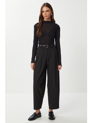 Happiness İstanbul Pensli Poliviskon Balon Pantolon LGP0031 Siyah