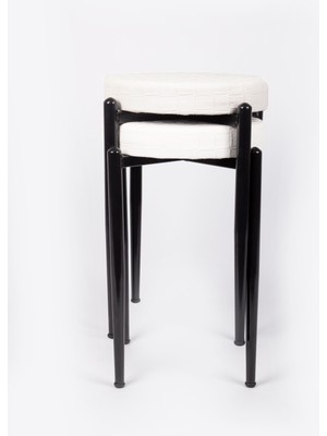 EKİPMETAL Tabure 2 Adet Siyah Bacaklı Deri Beyaz