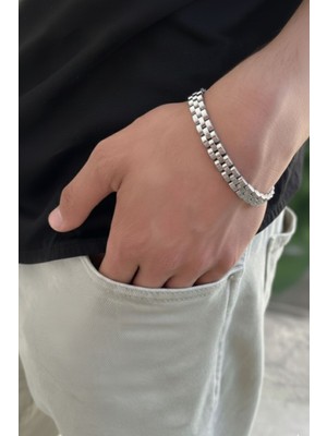 Aslı Kiraz Jewerly 316L Kordon Paslanmaz Çelik Erkek Bileklik Gümüş 316-L-KRDN-CLK-ERK-BLKLK-GMS