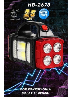 212 Farissu HB-2678 25W Solar Şarjlı El Feneri ve Kamp Lambası | Çift Renk Aydınlatma | IP44 Suya Dayanıklı