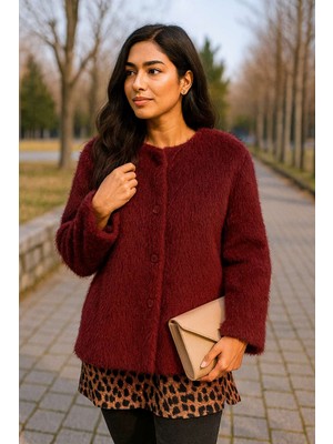 Bordo Premium Kaban Ceket Atkı Aksesuarlı