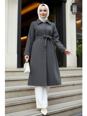 Düğmeli Füme Tesettür Kaşe Kap 62361FU