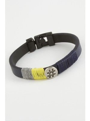 Zero Ozlstor Kare Kaliteli Suni Deri Bileklik-Lacivert