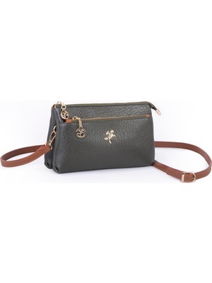 Nas Bag Kadın Çapraz ve Clutch Çanta Bilek ve Çapraz Askılı (24X15 Cm) Haki Taba Victoria