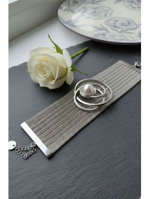 Aslı Kiraz Jewerly Hasır Bileklik Inci Detaylı Gümüş