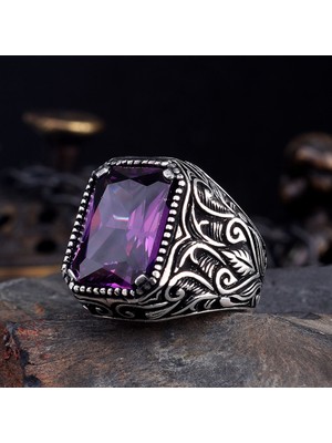 925 Ayar Gümüş Mor Renk Zirkon Taşlı Model Yüzük