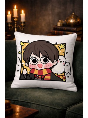 Charmbi Sevimli Harry Potter Baskılı Kırlent Kılıfı Yumuşak Kumaş Çift Taraflı Dijital Baskı 43X43 Tekli