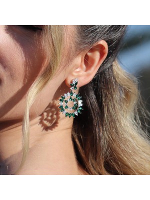 Necati Gün Yeşil Zirkon Damla Taşlı Gümüş Küpe