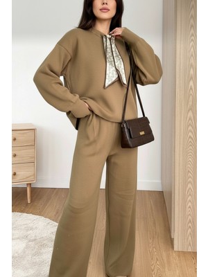 Newco Fularlı Biskilet Yaka Geniş Paça Ikili Triko Set Takım