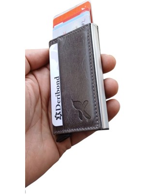 Deribond Otomatik Mekanizmalı Erkek Hakiki Deri Kartlık Cüzdan Slim Alüminyum Kasa