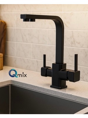 Qmix Arıtmalı Lüx Kare Model Mutfak Eviye Bataryası-Siyah