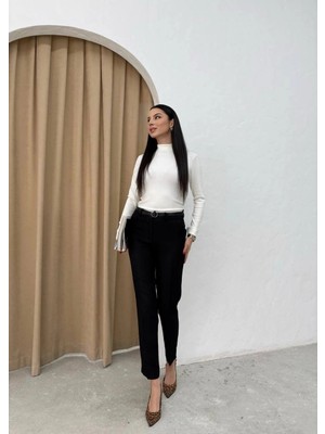 Zerenyus Dar Paça Kemerli Kumaş Pantolon Siyah