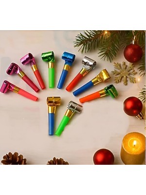 Dodomar Yılbaşı Parti Kaynana Dili 10 Adet - Metalik Lüks Düdüklü Yılan Düdük Seti