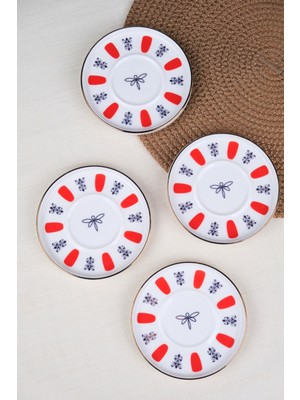 Tabak Evi Porselen Acem Zade Kırmızı Çay Tabağı 11,8cm 4 Lü