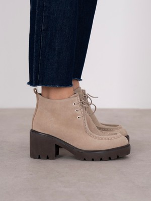 Ece'nin Butiği Arwen Bej Süet Hakiki Deri Kadın Bot