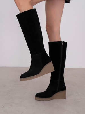 Ece'nin Butiği Liana Siyah Süet Hakiki Deri Kadın Çizme