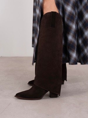 Ece'nin Butiği Daliya Kahve Süet Hakiki Deri Kadın Çizme