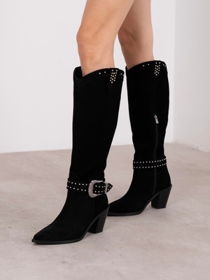 Ece'nin Butiği Bola Siyah Süet Hakiki Deri Kadın Çizme