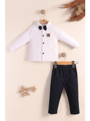 Kidello Beyaz Papyonlu Gömlekli Kumaş Pantolonlu Erkek Çocuk 2'li Takım (1-6 Yaş)