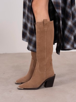 Ece'nin Butiği Zonia Camel Süet Hakiki Deri Kadın Çizme