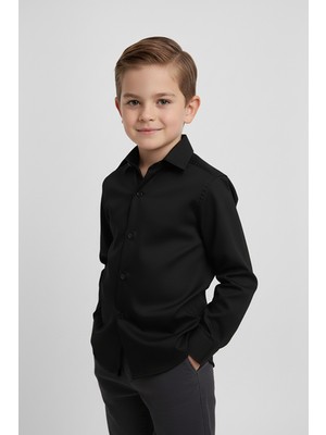 Merdia Kids Erkek Çocuk Uzun Kol Siyah Gömlek