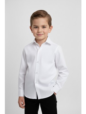 Merdia Kids Erkek Çocuk Uzun Kol Beyaz Gömlek