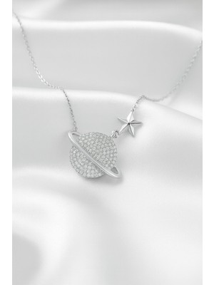 Çekirdek Jewelry 925 Ayar Gümüş Rodyum Kaplama Gezegen Kolye