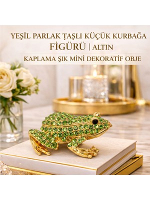 Yeşil Parlak Taşlı Küçük Kurbağa Figürü | Altın Kaplama Şık Mini Dekoratif Obje