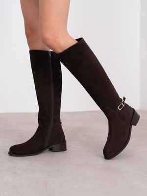 Ece'nin Butiği Chipo Kahve Süet Hakiki Deri Kadın Çizme