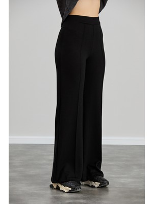 Olizza Kadın Modal Bol Paça Çımalı Yüksek Bel Beli Lastikli Yumuşak Dokulu Likralı Pantolon