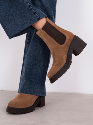 Ece'nin Butiği Olyana Camel Süet Hakiki Deri Kadın Bot
