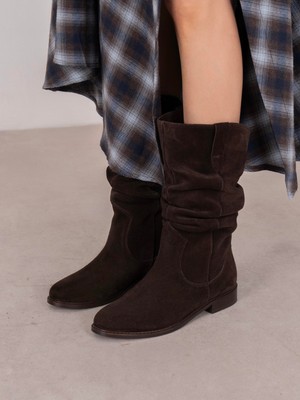Ece'nin Butiği Mireku Kahve Süet Hakiki Deri Kadın Çizme