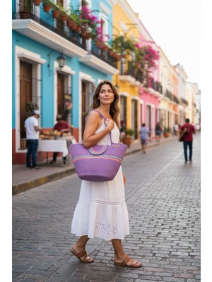 Home Decors By Özlem Hasır Omuz Çantası Plaj Çantası Günlük Çanta El Emeği Handmade mor çanta