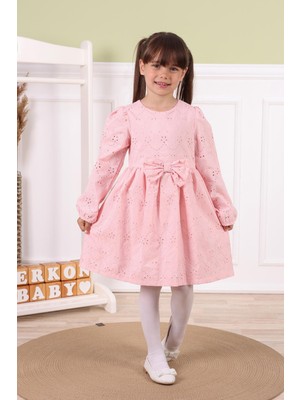 Serkon Mercan Dalgalı Brode Kız Çocuk Elbise