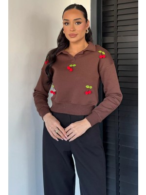 Gülseli Kadın Üç Iplik Şardonlu Kirazlı Sweatshirt P-00019713