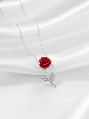 Çekirdek Jewelry 925 Ayar Gümüş Rodyum Kaplama Güllü Kolye