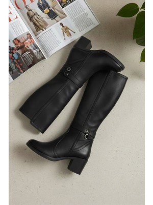 Ayakkabı Fuarı Elit SYHZ2112 Kadın Topuklu Çizme Siyah