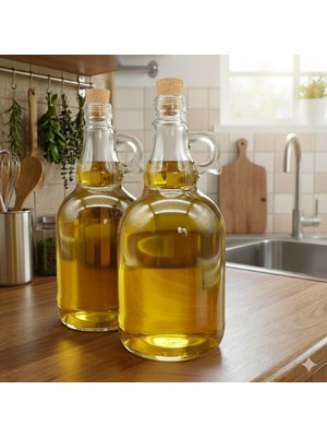 JUNIBELIW 2 Adet Boş Cam Şişe Yağdanlık Zeytin Yağı Ayçiçek Yağı Mantar Tıpalı Kulplu Galon Şişe 2X1000ML