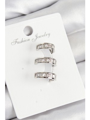 Nehir Pirinç Su Yolu Model Gümüş Renk Sağ Kıkırdak Küpe