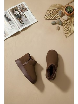 Ayakkabı Fuarı Elit OZRPT501 Kadın Süet Düz Bot Kahverengi