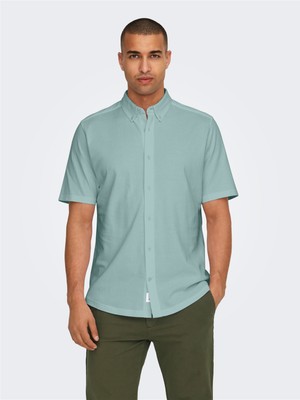 Only & Sons Onstarp Slım Pıque Btn Down Ss Shırt Erkek Mavi Kk Gömlek - 22026106