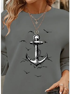 Mericline Kadın Uzun Kollu Bisiklet Yaka Desenli Viskon Iki Iplik Bluz