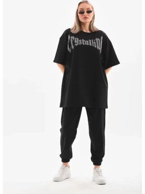 Mericline Unisex Taş Desenli Oversize T-Shirt - Beyaz